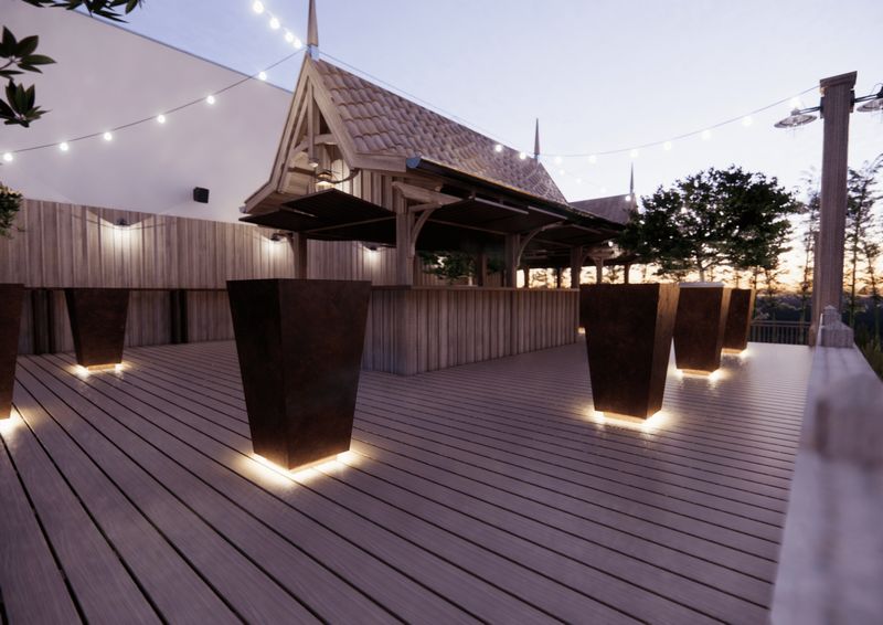 Construction d'une terrasse de café sur le port